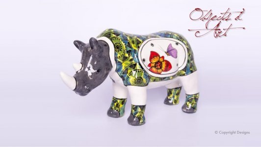 Earthware painted Rhino - small